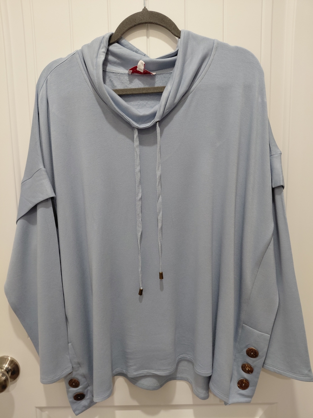 new directions Pale Blue Cowl Neck Sweater with Button Cuffs
